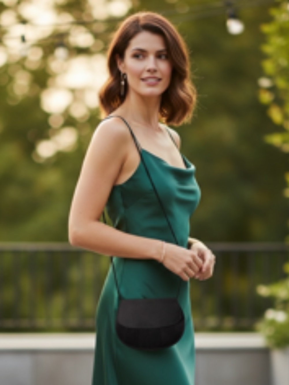 Small Black Shoulder Length Fabric Covered Cocktail Purse